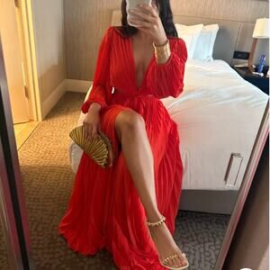 Michael Costello Pleated Gown XS Formal Cut Out Maxi Dress Designer $388 NEW